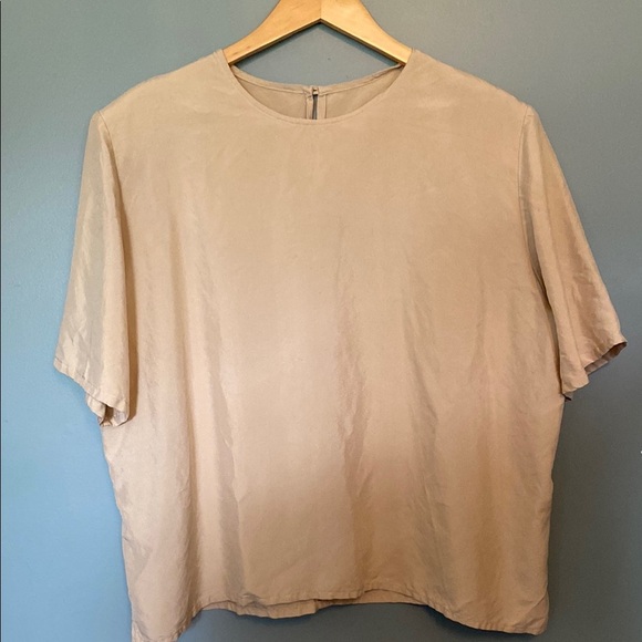 Vintage Gallant Paris New York Silk beige boxy short sleeve blouse size 22 - Picture 1 of 4
